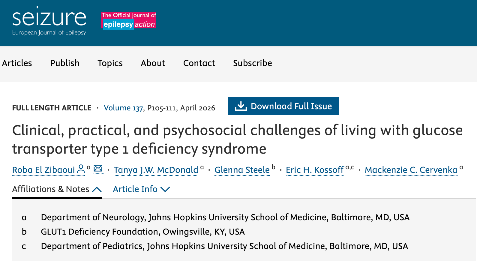 Monosnap Clinical, practical, and psychosocial challenges of living with glucose transporter type 1 deficiency syndrome - Seizure - Euro… 2026-04-20 09-56-00